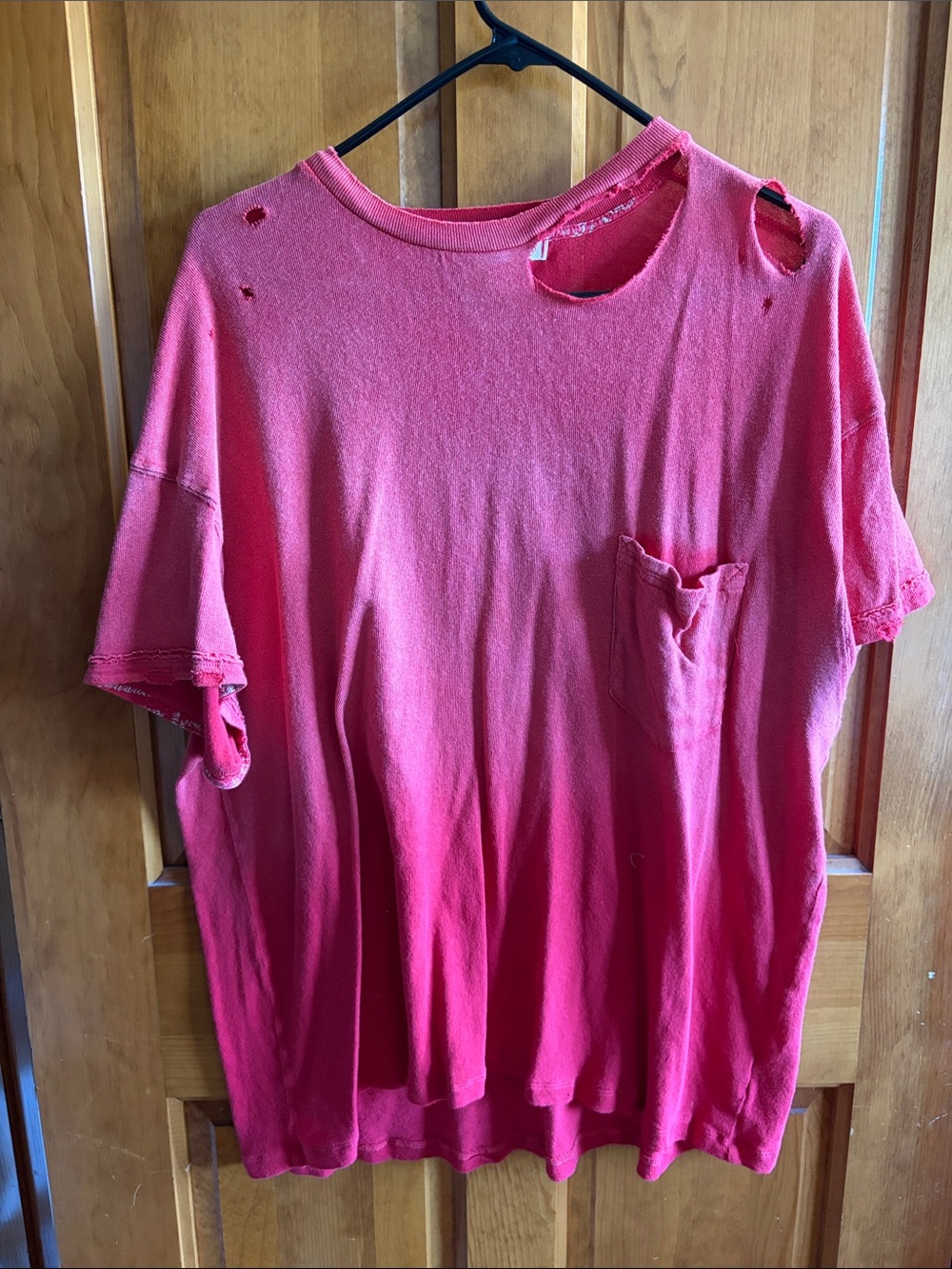 Free People Women’s Distressed Pink Pocket Tee